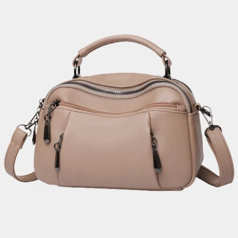 Multi-Pocket Leather Crossbody Purse for Women Small Top Handle Satchel Handbag