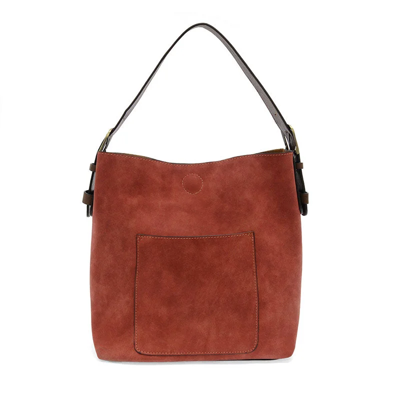 Rich Faux Suede Hobo Handbag in Rust