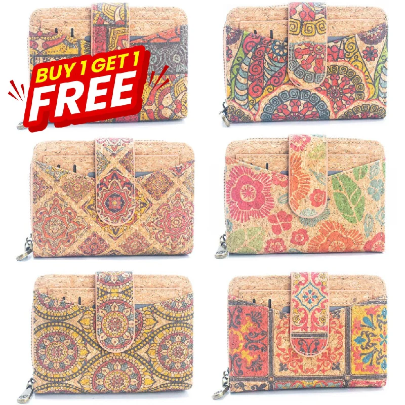 BUY 1 GET 1 FREE: Short Natural Cork Women's Printed Wallet with Card Holder BAGD-499-6