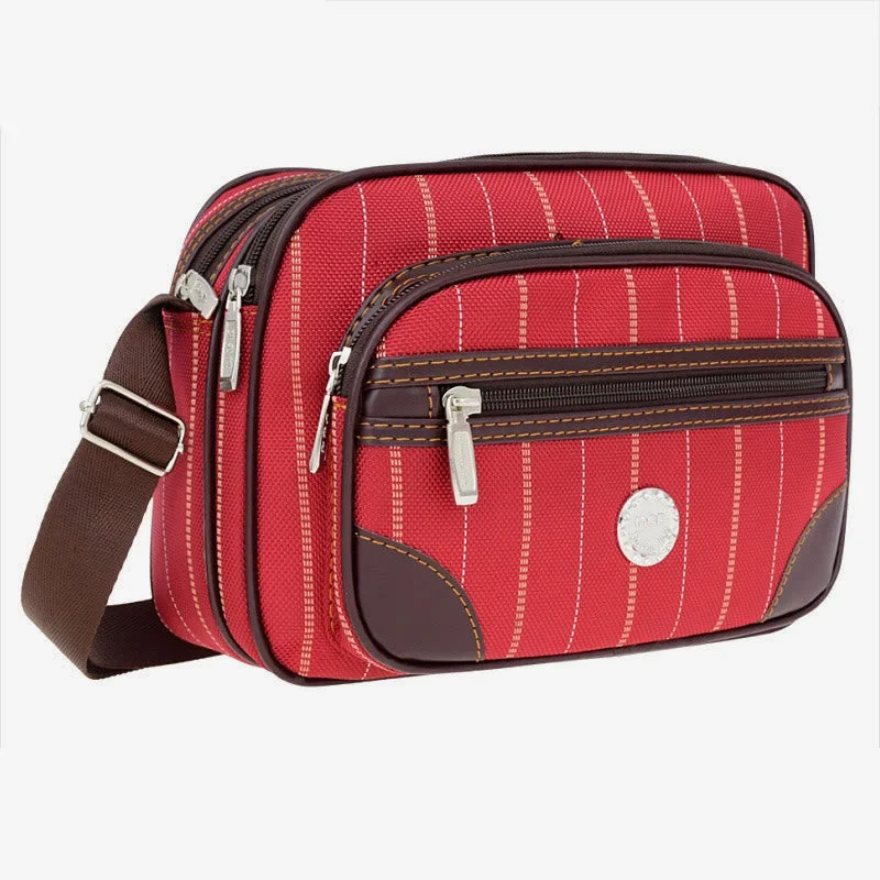 Triple Compartment Crossbody Bag Women Men Stripe Oxford Shoulder Bag