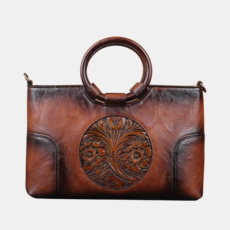 Vintage Embossing Floral Luxury Top-Handle Bag