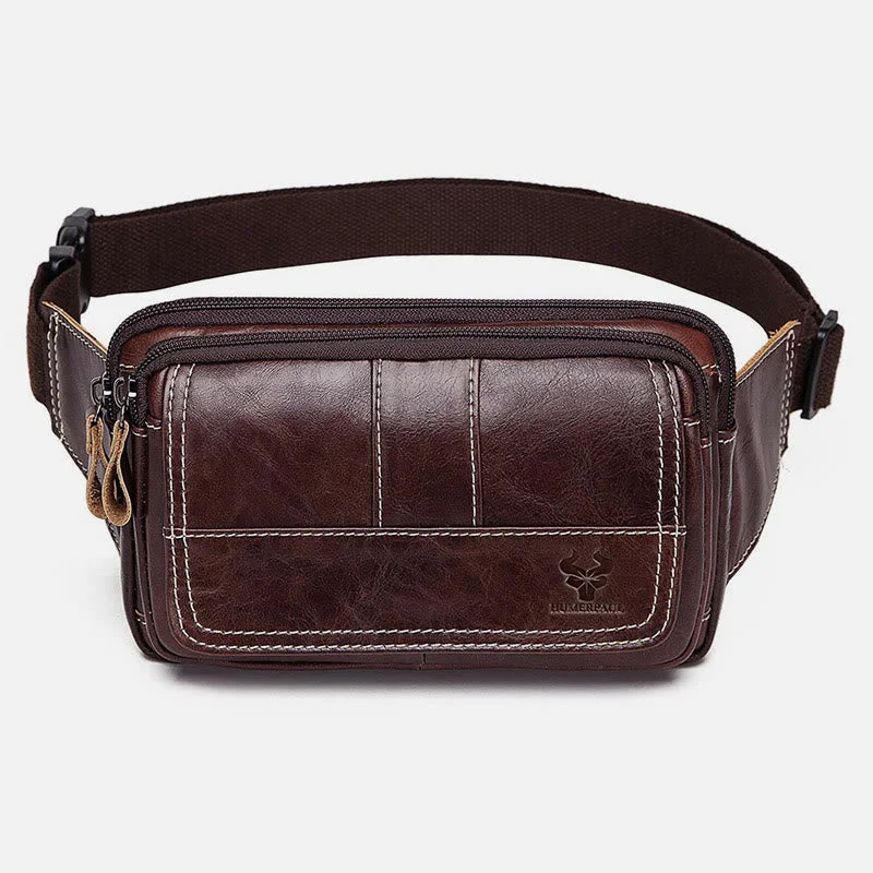 Waist Bag For Men Cowhide Leather Outdoor Running Crossbody Chest Bag